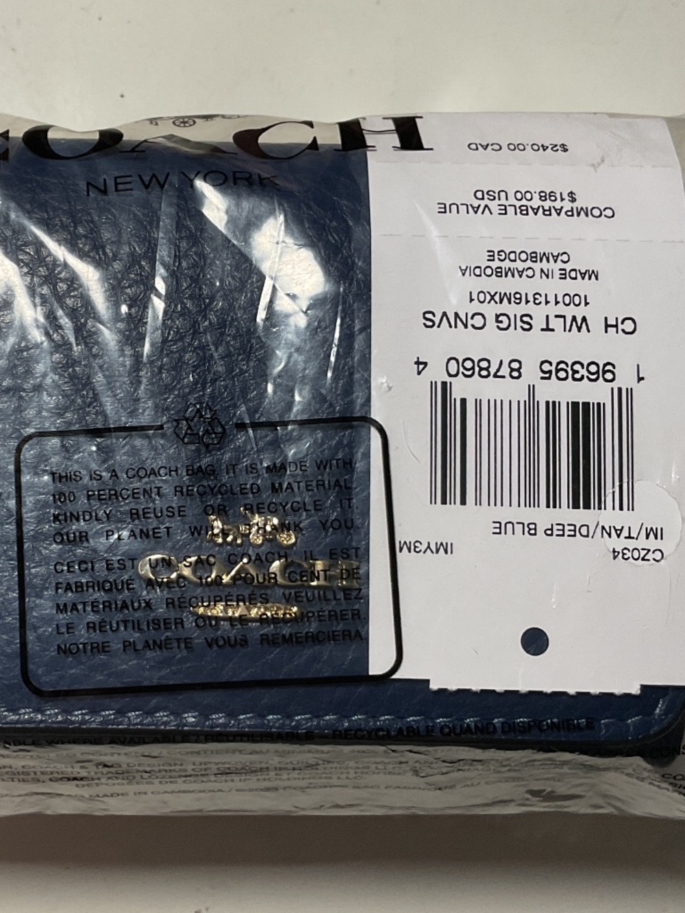 New Coach Two-in-One detachable Card Wallet Signature Canvas Blue Pebble Leather - Picture 10 of 10